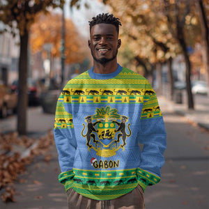 Afro Gabon Christmas Sweatshirt Coat Of Arm Mix African Pattern