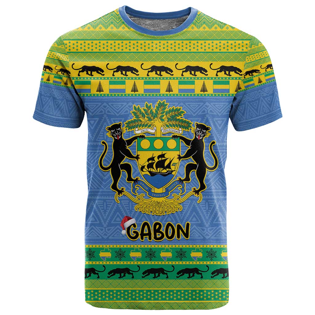 Afro Gabon Christmas T shirt Coat Of Arm Mix African Pattern