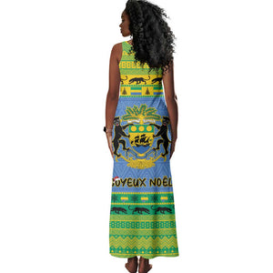 Afro Gabon Christmas Tank Maxi Dress Coat Of Arm Mix African Pattern