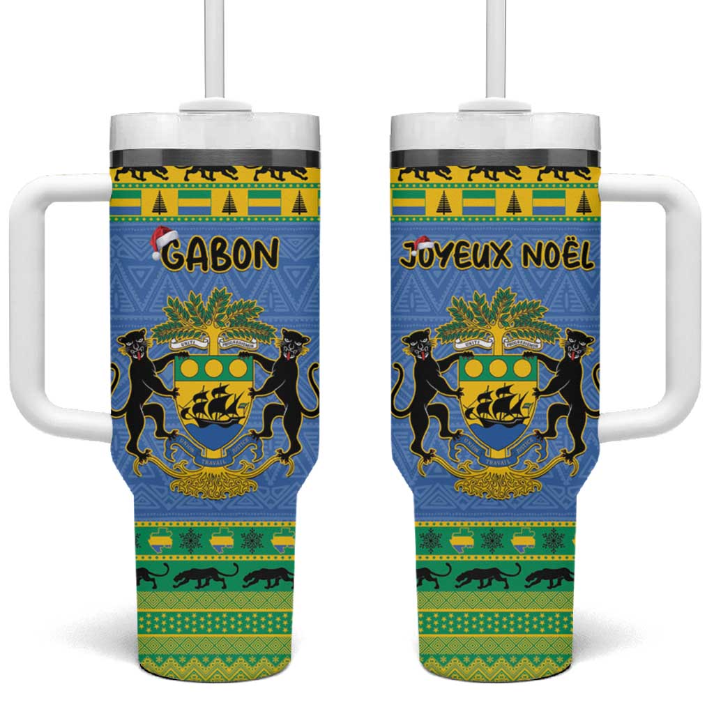 Afro Gabon Christmas Tumbler With Handle Coat Of Arm Mix African Pattern