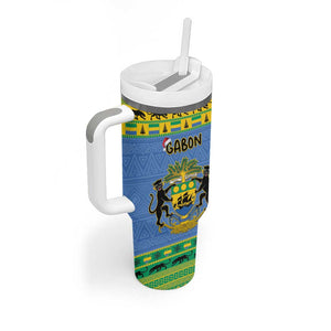 Afro Gabon Christmas Tumbler With Handle Coat Of Arm Mix African Pattern