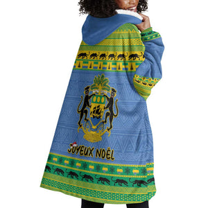 Afro Gabon Christmas Wearable Blanket Hoodie Coat Of Arm Mix African Pattern