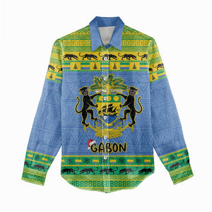 Afro Gabon Christmas Women Casual Shirt Coat Of Arm Mix African Pattern