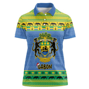 Afro Gabon Christmas Women Polo Shirt Coat Of Arm Mix African Pattern