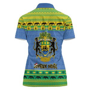 Afro Gabon Christmas Women Polo Shirt Coat Of Arm Mix African Pattern