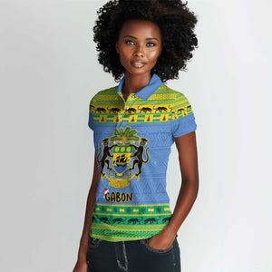 Afro Gabon Christmas Women Polo Shirt Coat Of Arm Mix African Pattern