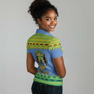 Afro Gabon Christmas Women Polo Shirt Coat Of Arm Mix African Pattern