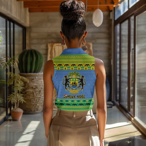 Afro Gabon Christmas Women Sleeveless Polo Shirt Coat Of Arm Mix African Pattern