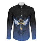 Personalised Egyptian Ankh Long Sleeve Button Shirt Egypt Hieroglyphs Pattern