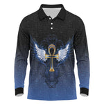 Personalised Egyptian Ankh Long Sleeve Polo Shirt Egypt Hieroglyphs Pattern