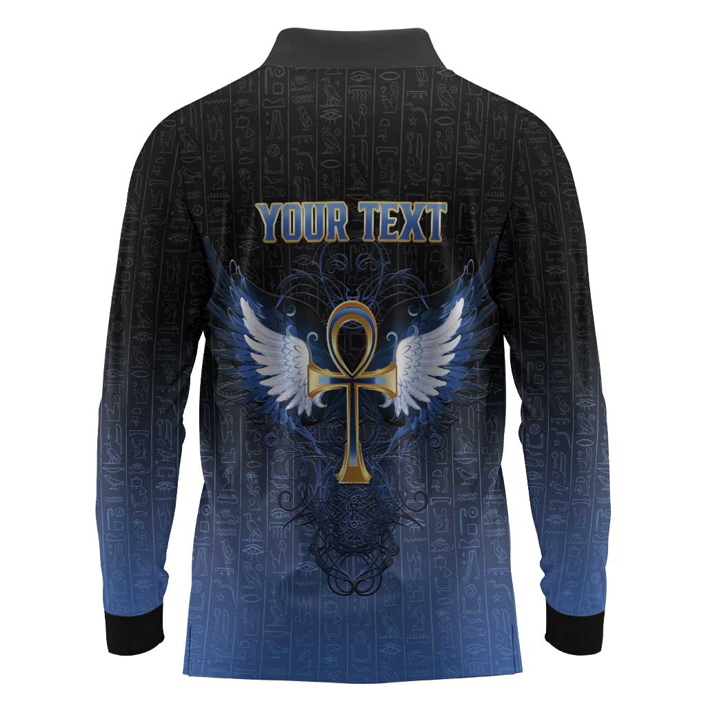 Personalised Egyptian Ankh Long Sleeve Polo Shirt Egypt Hieroglyphs Pattern