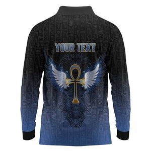 Personalised Egyptian Ankh Long Sleeve Polo Shirt Egypt Hieroglyphs Pattern