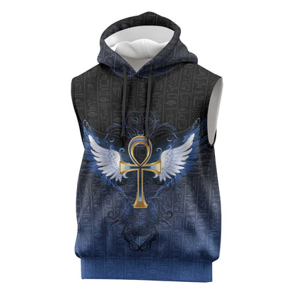 Personalised Egyptian Ankh Sleeveless Hoodie Egypt Hieroglyphs Pattern - African Pride