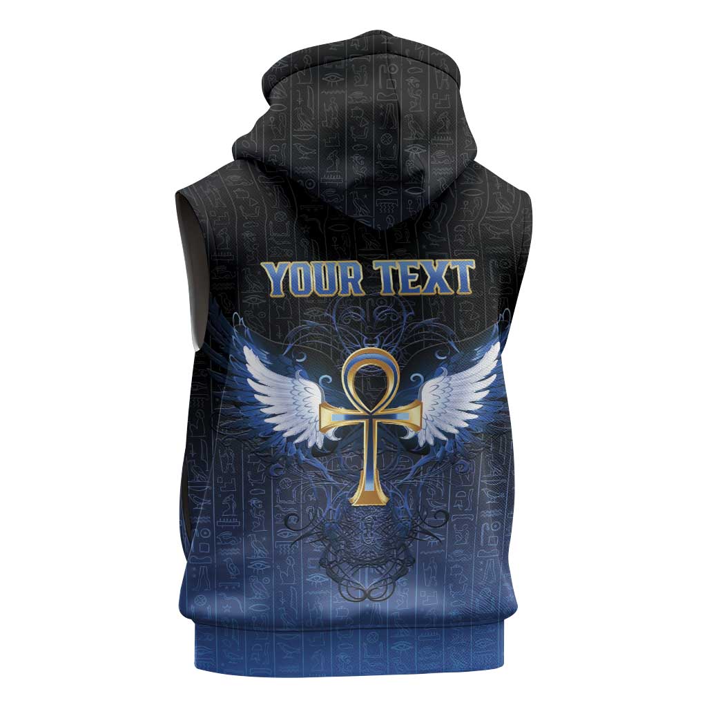 Personalised Egyptian Ankh Sleeveless Hoodie Egypt Hieroglyphs Pattern - African Pride