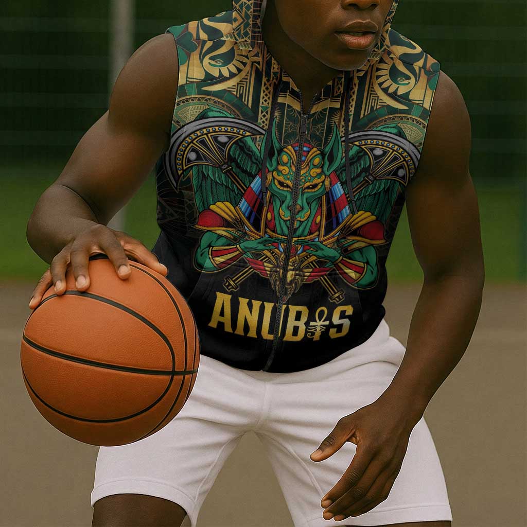 Ancient Egypt Sleeveless Zip Hoodie Anubis Egyptian - African Pride