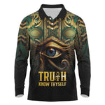 Egypt Eye of Horus Long Sleeve Polo Shirt Golden Ancient Egypt Pattern