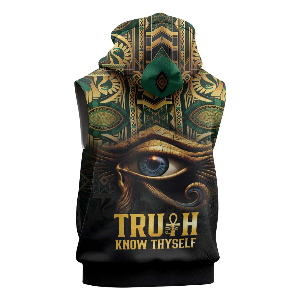 Egypt Eye of Horus Sleeveless Hoodie Golden Ancient Egypt Pattern - African Pride