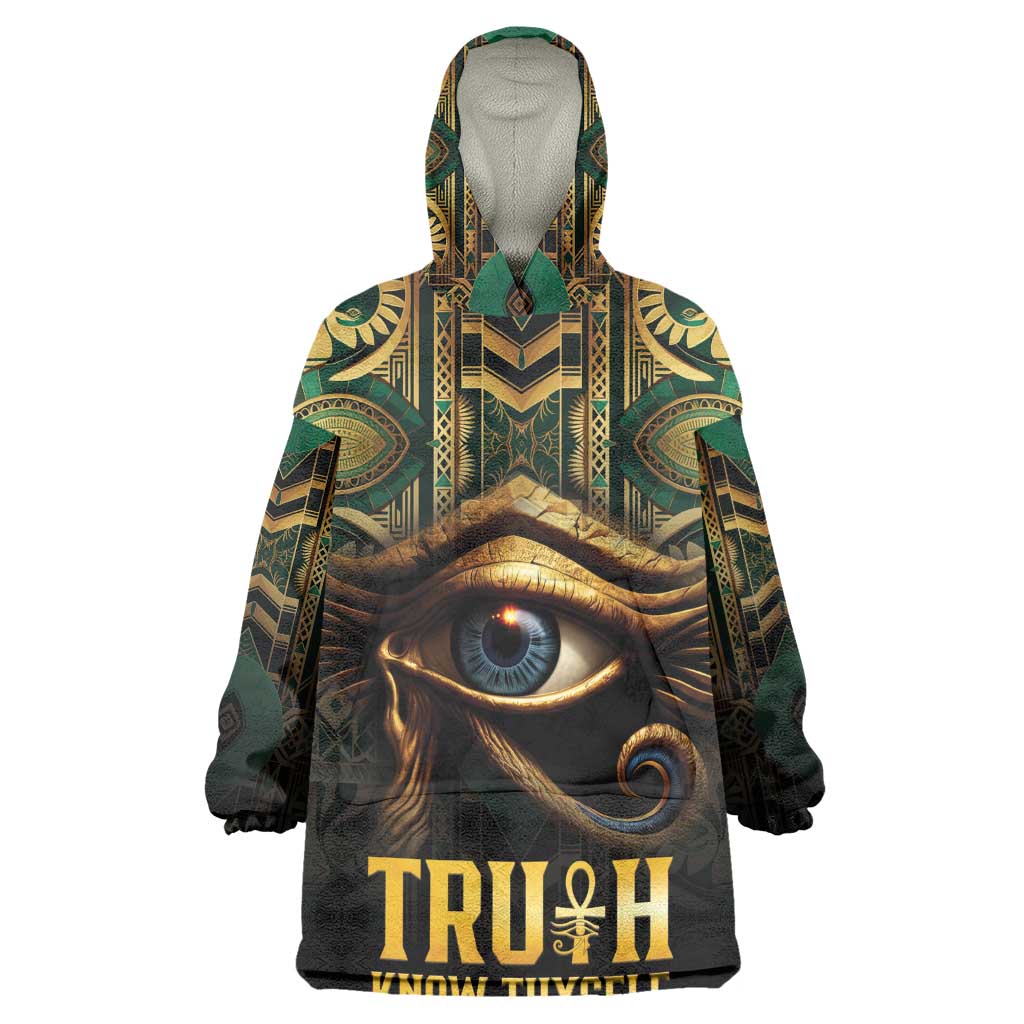 Egypt Eye of Horus Wearable Blanket Hoodie Golden Ancient Egypt Pattern