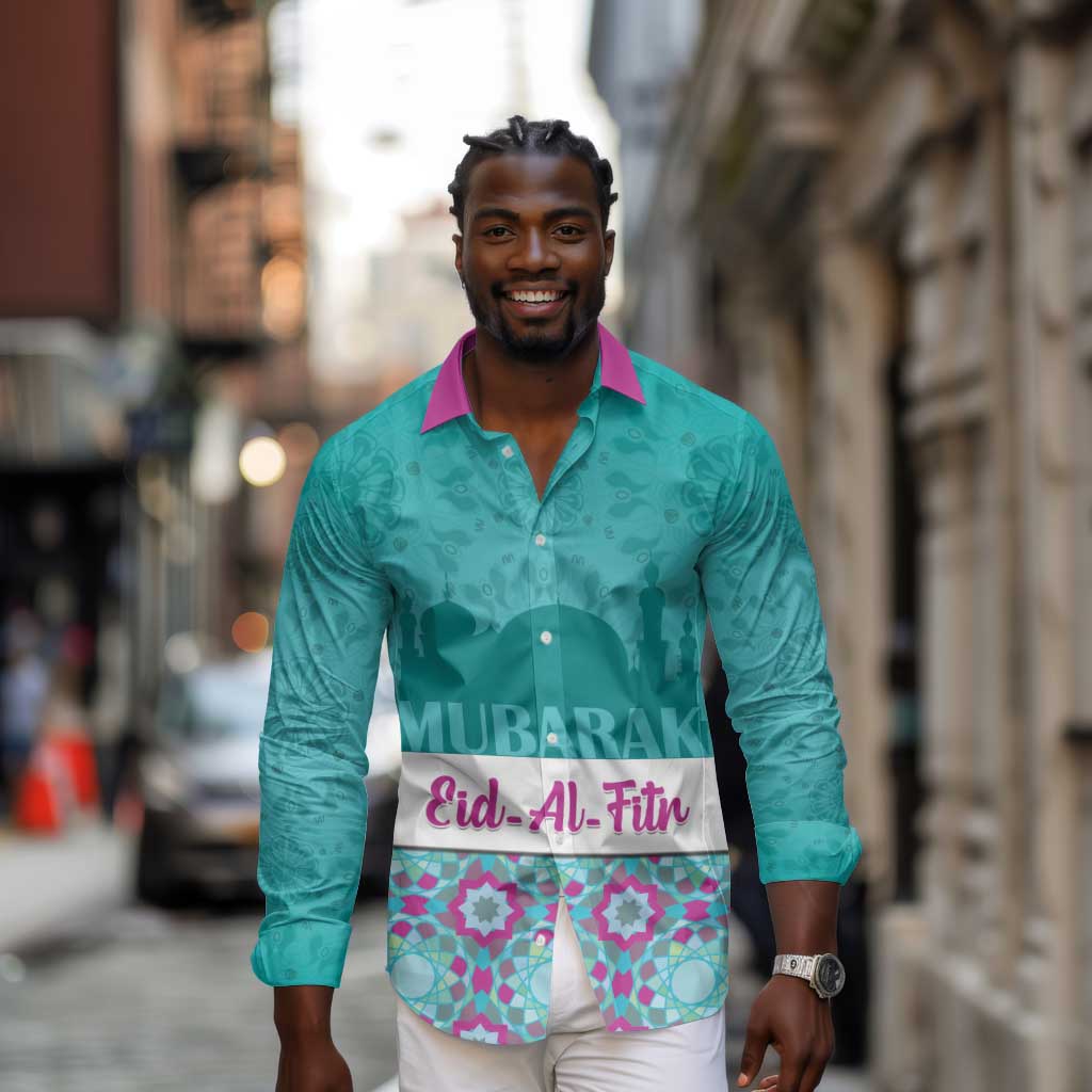 Personalised Eid al-Fitr Long Sleeve Button Shirt Eid Mubarak