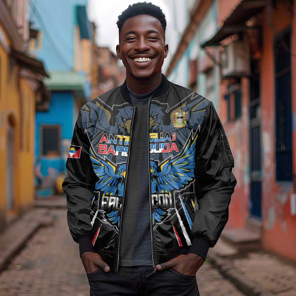 Antigua and Barbuda Cricket Custom Sleeve Zip Bomber Jacket Go Falcons - African Pride