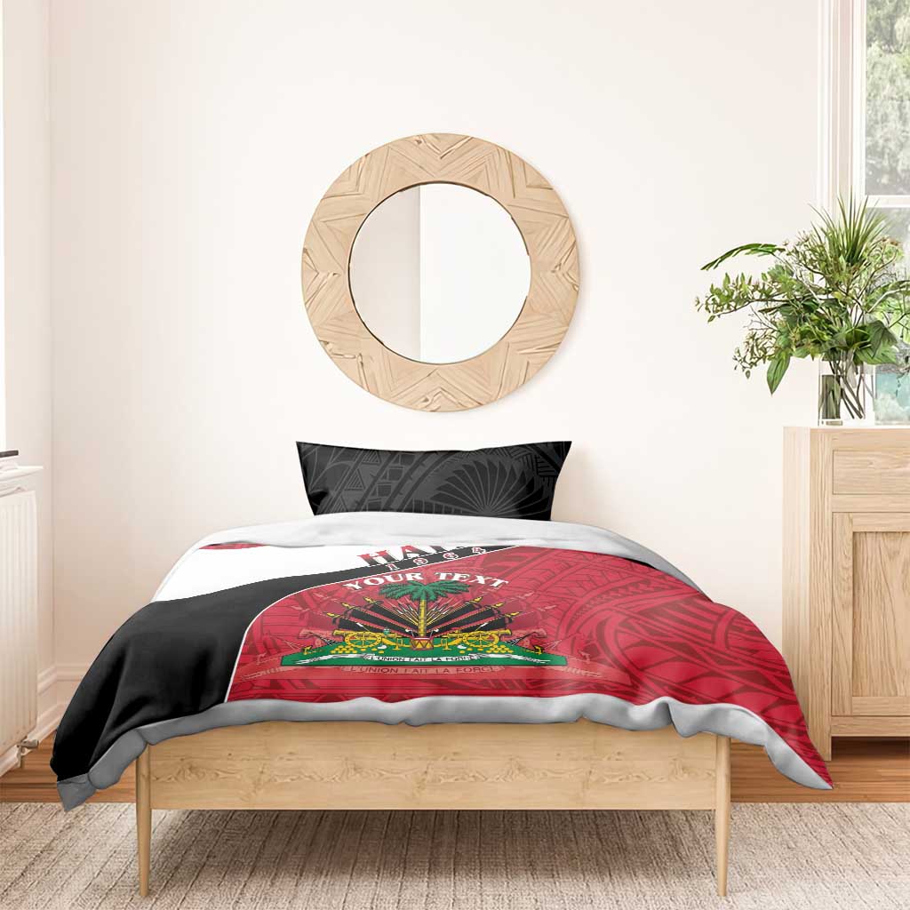 Personalized Haiti 1964 Bedding Set Coat Of Arms - Polynesian Style - African Pride