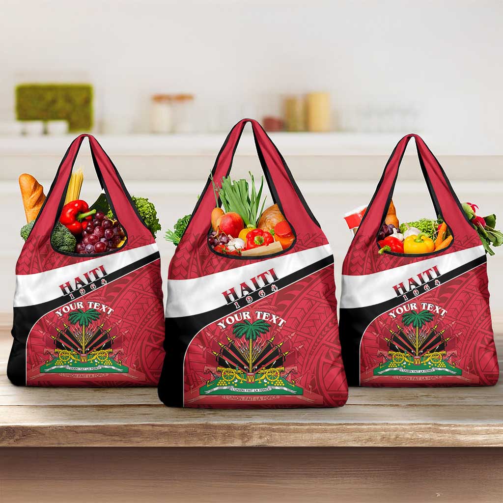 Personalized Haiti 1964 Grocery Bag Coat Of Arms - Polynesian Style - African Pride