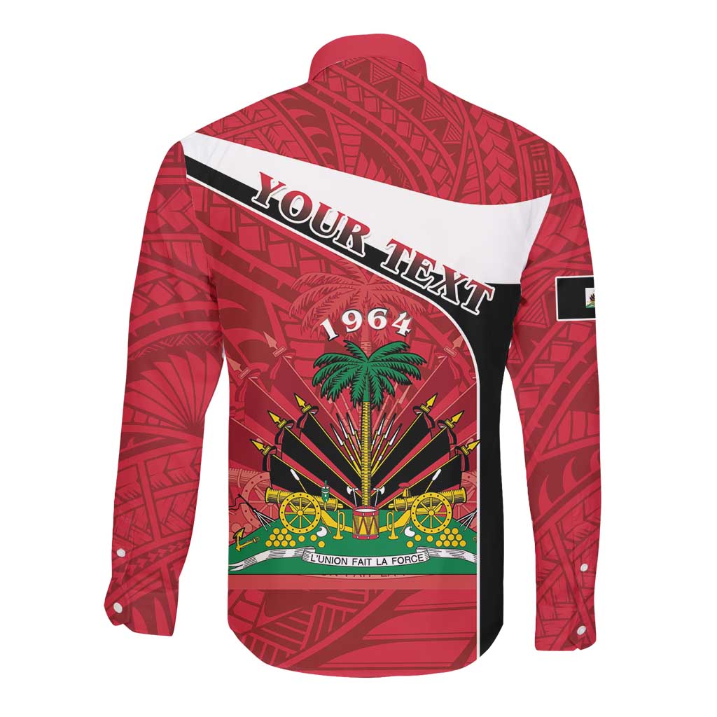 Personalized Haiti 1964 Long Sleeve Button Shirt Coat Of Arms - Polynesian Style - African Pride