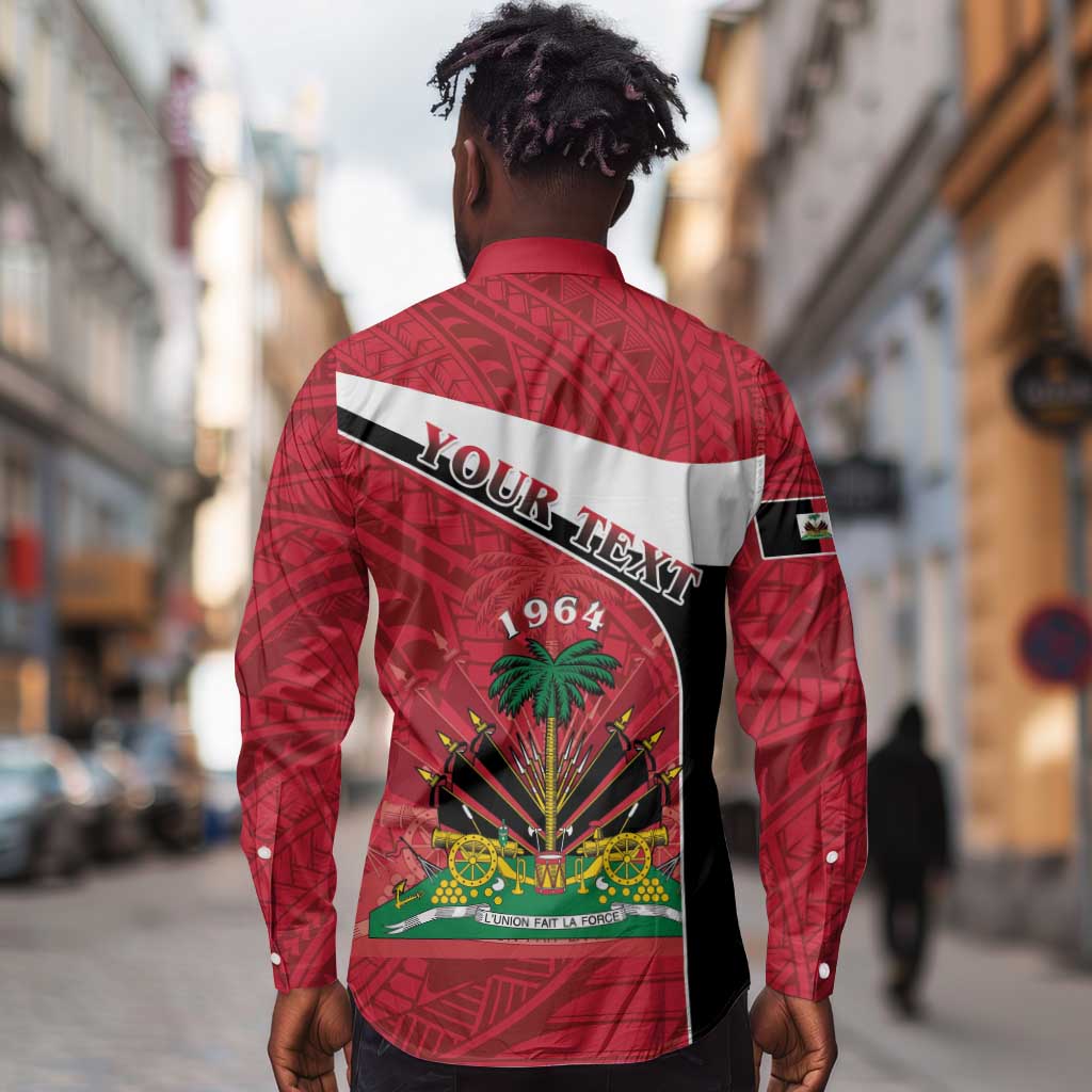 Personalized Haiti 1964 Long Sleeve Button Shirt Coat Of Arms - Polynesian Style - African Pride