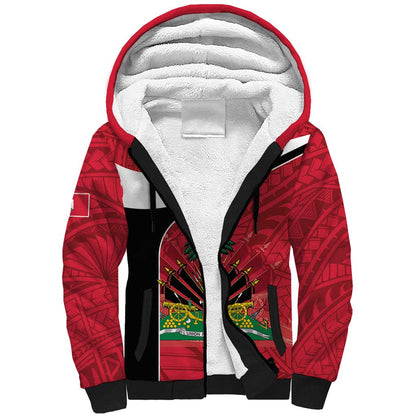 Personalized Haiti 1964 Sherpa Hoodie Coat Of Arms - Polynesian Style - African Pride