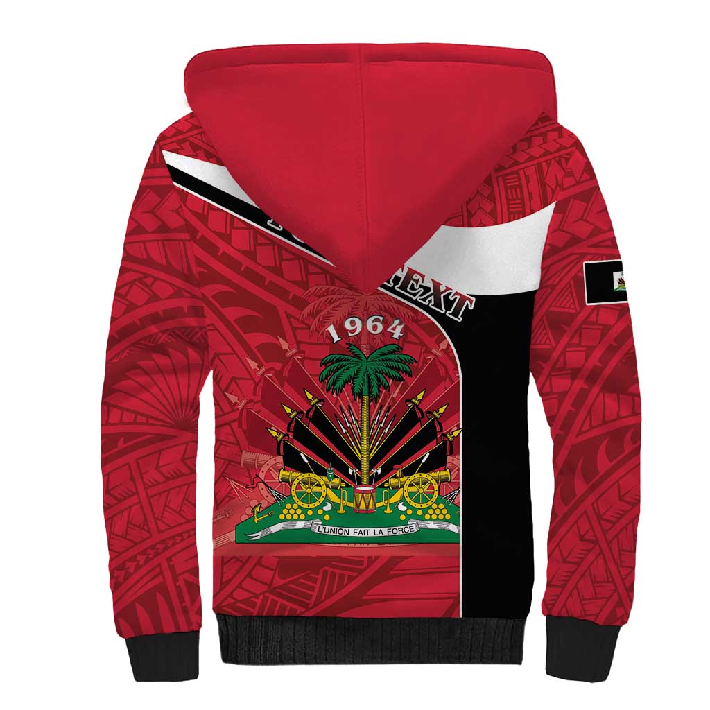 Personalized Haiti 1964 Sherpa Hoodie Coat Of Arms - Polynesian Style - African Pride