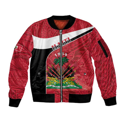 Personalized Haiti 1964 Sleeve Zip Bomber Jacket Coat Of Arms - Polynesian Style - African Pride