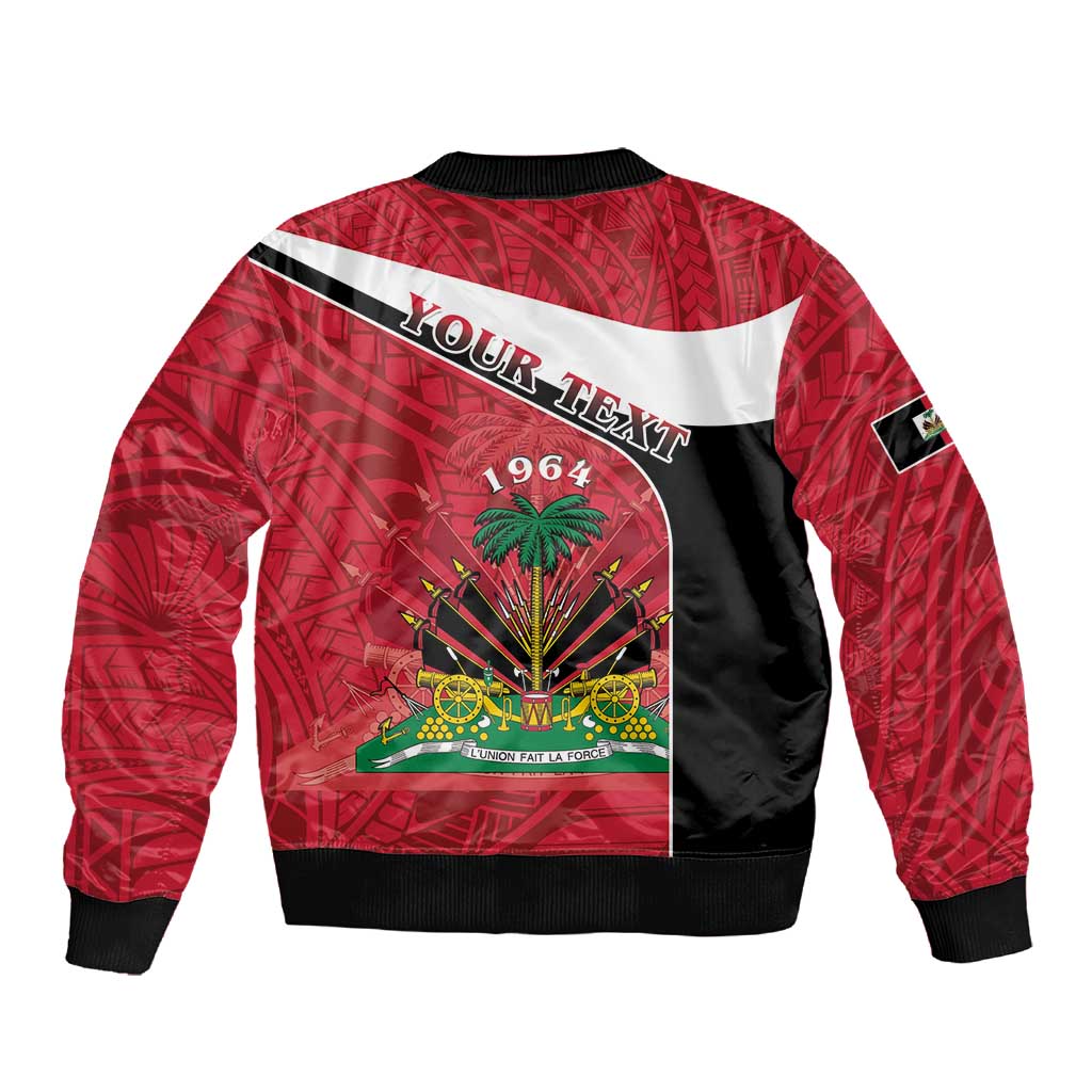 Personalized Haiti 1964 Sleeve Zip Bomber Jacket Coat Of Arms - Polynesian Style - African Pride