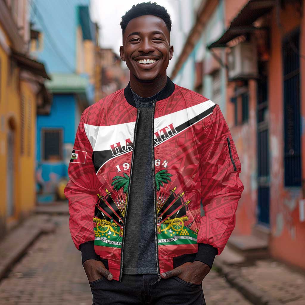 Personalized Haiti 1964 Sleeve Zip Bomber Jacket Coat Of Arms - Polynesian Style - African Pride