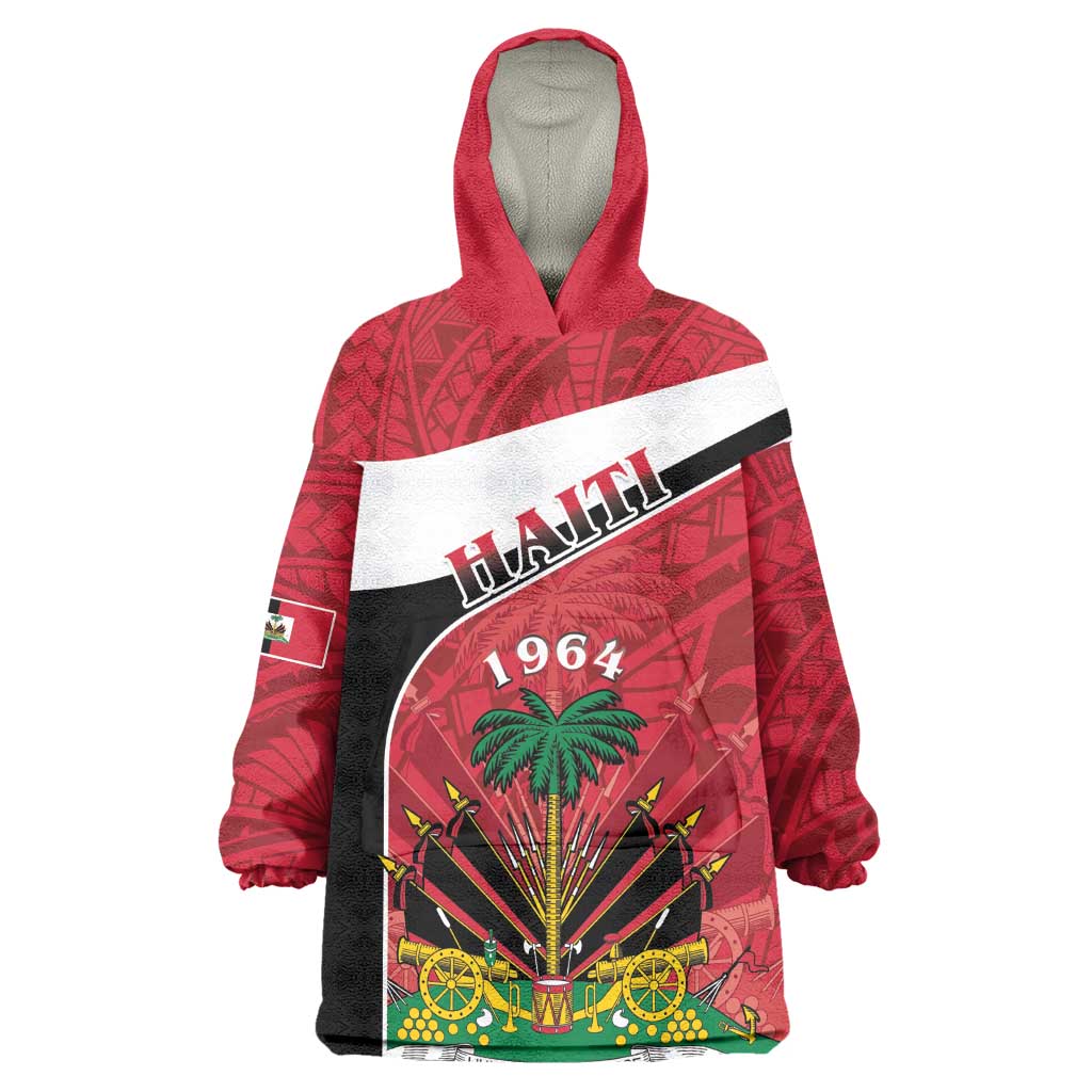 Personalized Haiti 1964 Wearable Blanket Hoodie Coat Of Arms - Polynesian Style - African Pride