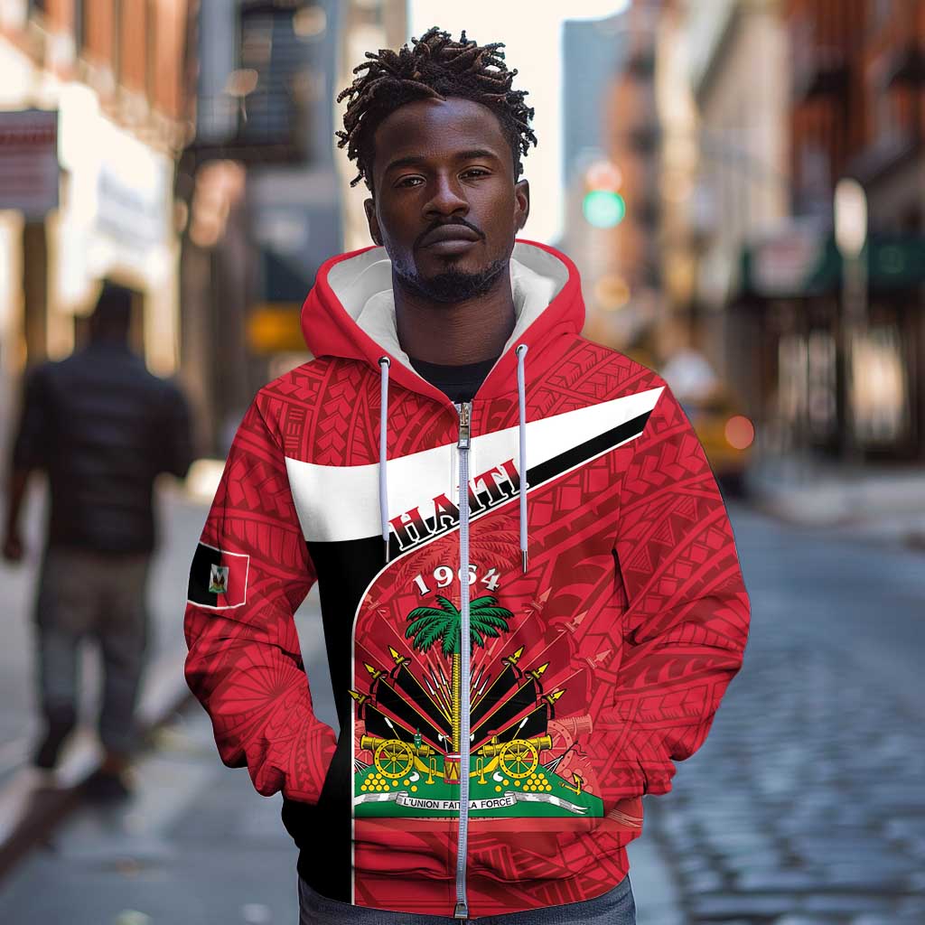 Personalized Haiti 1964 Zip Hoodie Coat Of Arms - Polynesian Style - African Pride