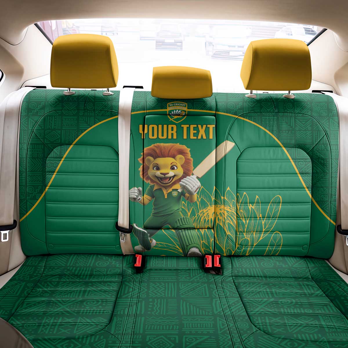 Custom South Africa Back Car Seat Cover Lion Mascot Proteas Cricket