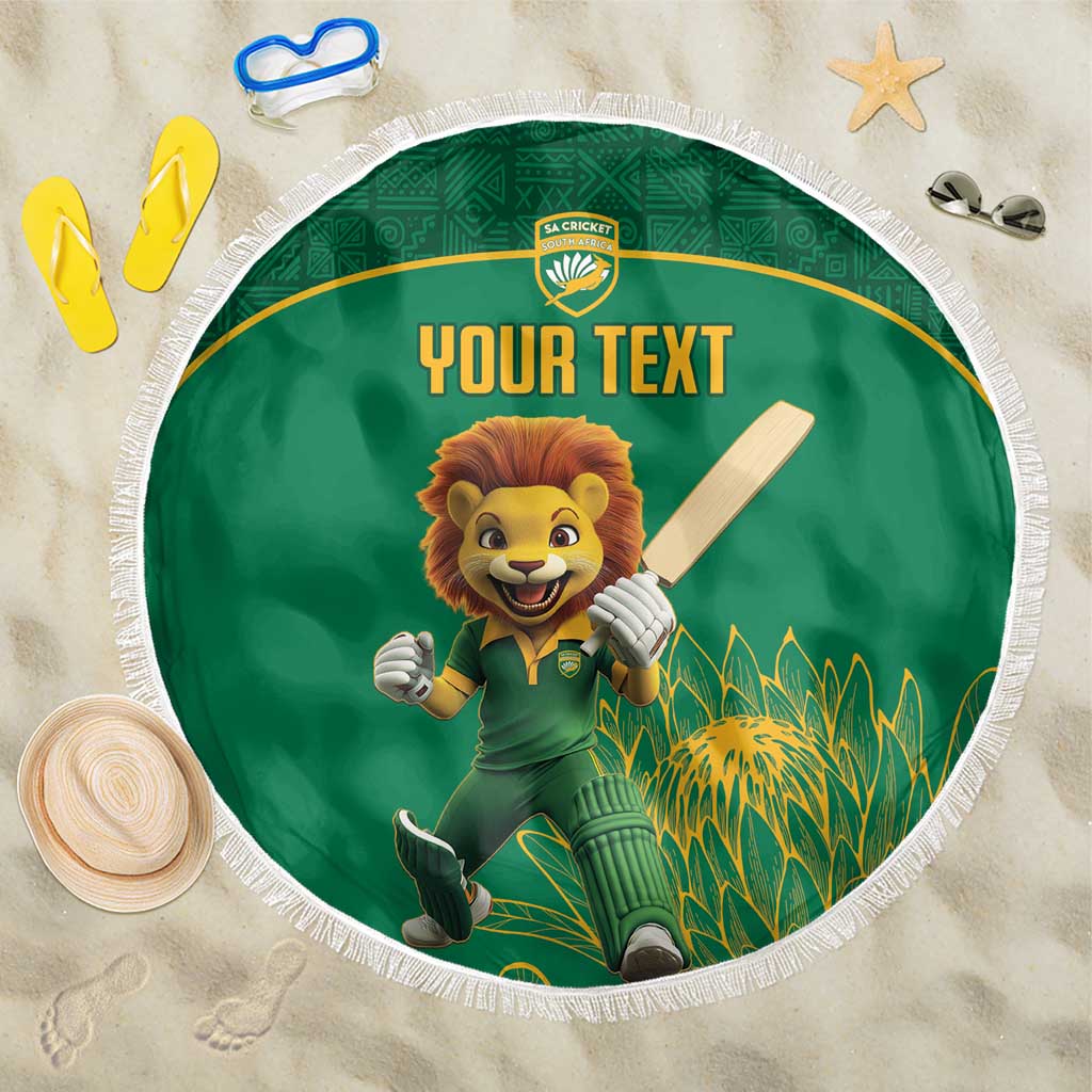 Custom South Africa Beach Blanket Lion Mascot Proteas Cricket