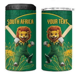 Custom South Africa 4 in 1 Can Cooler Tumbler Lion Mascot Proteas Cricket