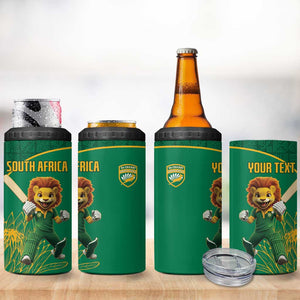 Custom South Africa 4 in 1 Can Cooler Tumbler Lion Mascot Proteas Cricket