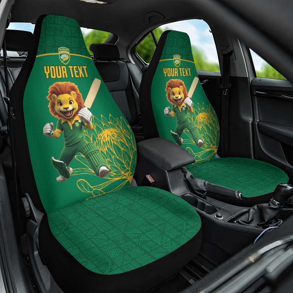 Custom South Africa Car Seat Cover Lion Mascot Proteas Cricket