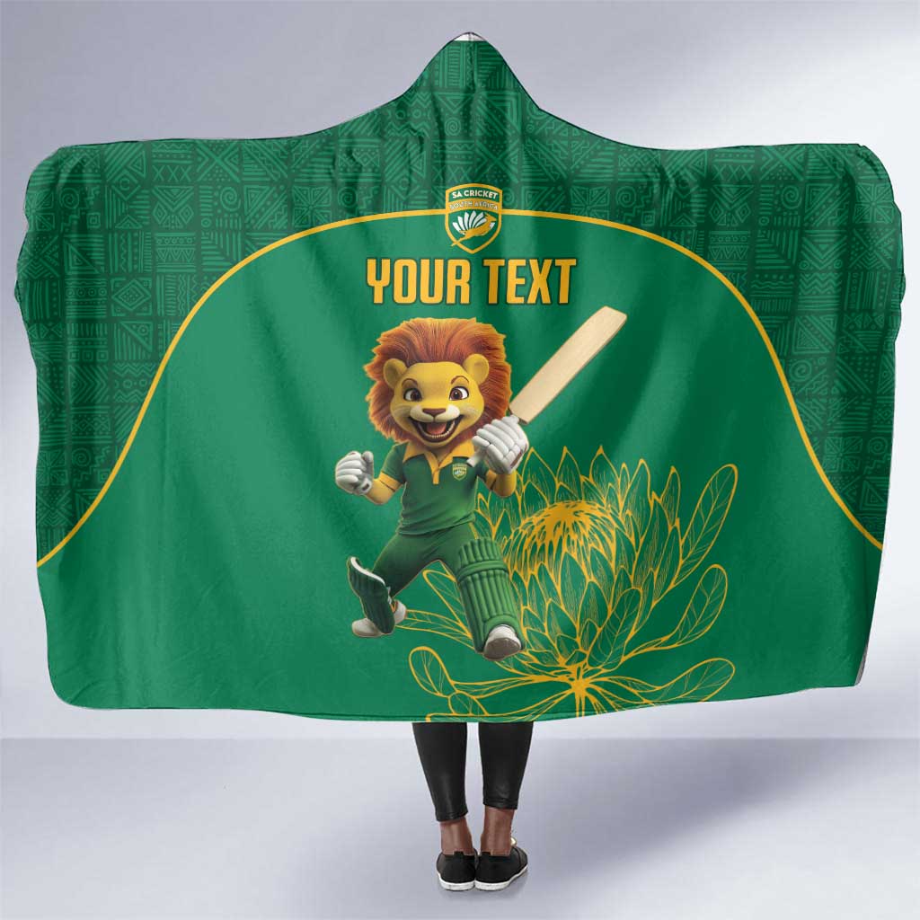 Custom South Africa Hooded Blanket Lion Mascot Proteas Cricket