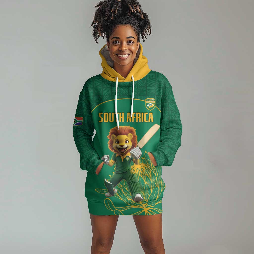 Custom South Africa Hoodie Dress Lion Mascot Proteas Cricket