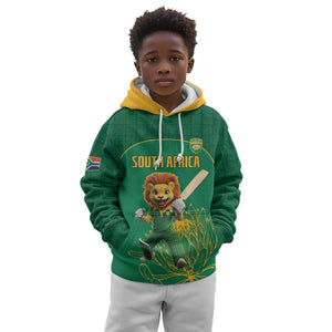 Custom South Africa Kid Hoodie Lion Mascot Proteas Cricket