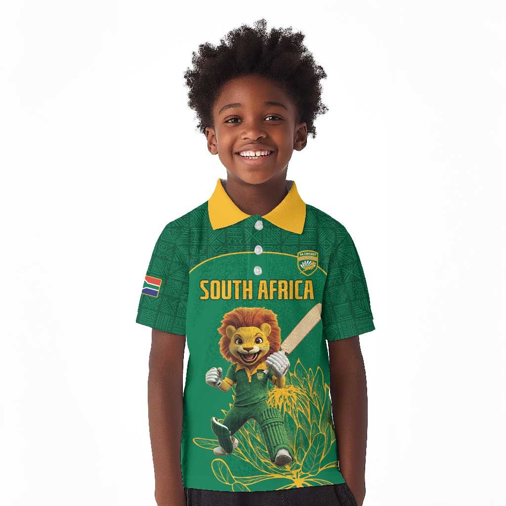 Custom South Africa Kid Polo Shirt Lion Mascot Proteas Cricket