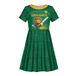 Custom South Africa Kid Short Sleeve Dress Lion Mascot Proteas Cricket