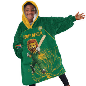 Custom South Africa Kid Wearable Blanket Hoodie Lion Mascot Proteas Cricket