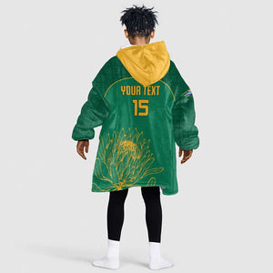 Custom South Africa Kid Wearable Blanket Hoodie Lion Mascot Proteas Cricket