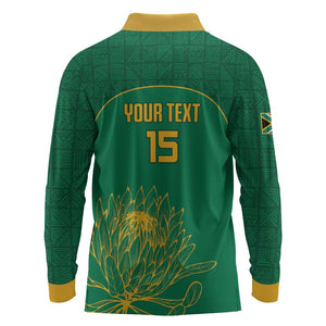 Custom South Africa Long Sleeve Polo Shirt Lion Mascot Proteas Cricket