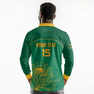 Custom South Africa Long Sleeve Polo Shirt Lion Mascot Proteas Cricket