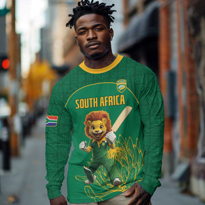 Custom South Africa Long Sleeve Shirt Lion Mascot Proteas Cricket